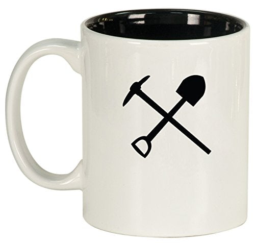 Ceramic Coffee Tea Mug Shovel Pick Miner Mining Tools (White)