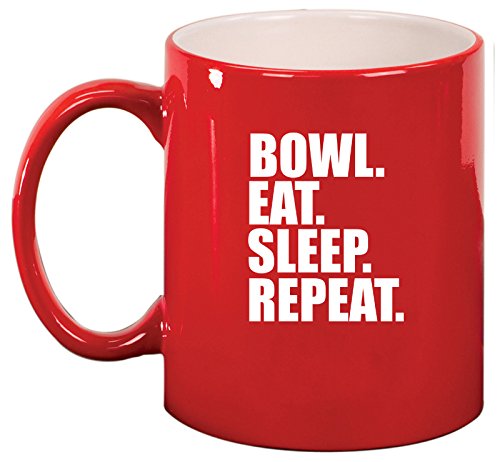 Ceramic Coffee Tea Mug Cup Bowl Eat Sleep Repeat (Red)