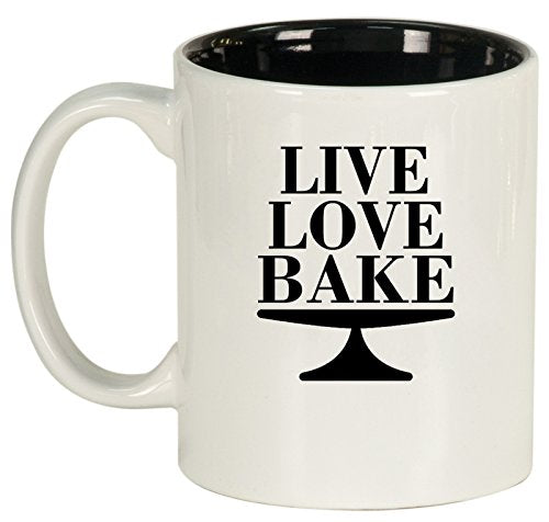 Ceramic Coffee Tea Mug Cup Live Love Bake (White)
