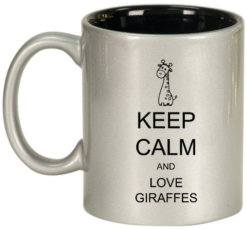 Keep Calm and Love Giraffes Ceramic Coffee Tea Mug Cup Silver Black