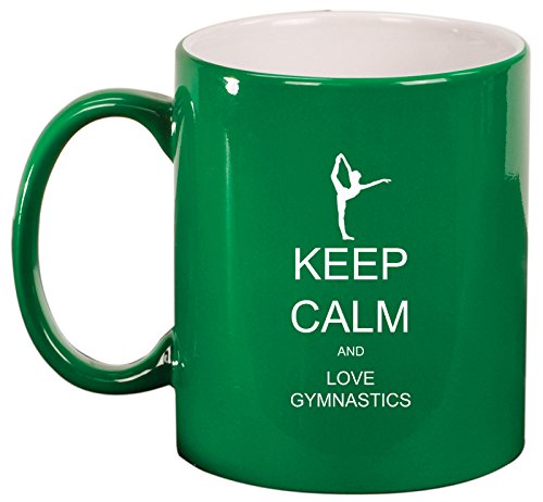 Ceramic Coffee Tea Mug Keep Calm and Love Gymnastics (Green)