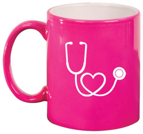 Stethoscope in Shape of Heart Nurse Doctor Ceramic Coffee Tea Mug Cup Hot Pink