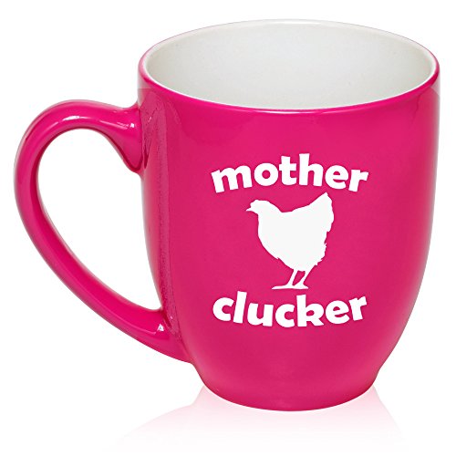 16 oz Large Bistro Mug Ceramic Coffee Tea Glass Cup Mother Clucker Hen Chicken Funny (Hot Pink)