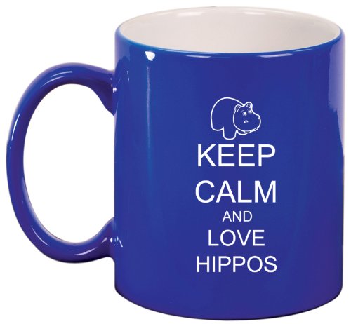 Blue Ceramic Coffee Tea Mug Keep Calm and Love Hippos