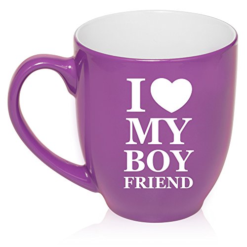 16 oz Large Bistro Mug Ceramic Coffee Tea Glass Cup I Love My Boyrfriend (Purple)