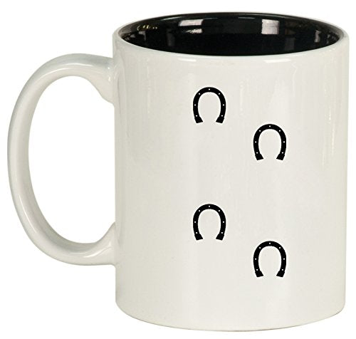 Ceramic Coffee Tea Mug Cup Horse Shoe Tracks (White)