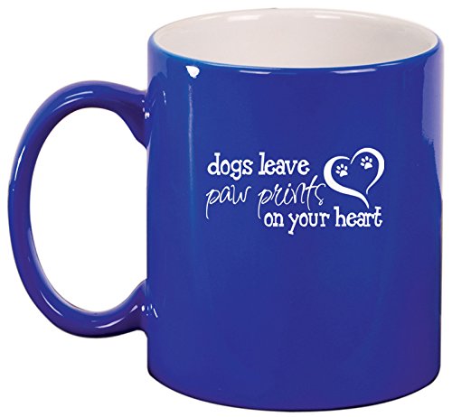 Ceramic Coffee Tea Mug Dogs Leave Paw Prints Heart (Blue)