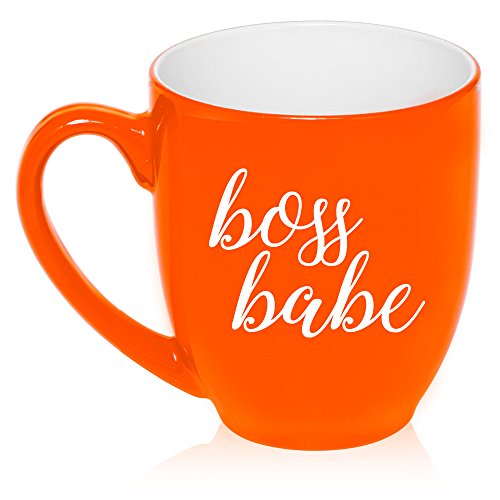 16 oz Large Bistro Mug Ceramic Coffee Tea Glass Cup Boss Babe (Orange)
