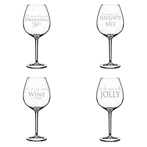 Set of 4 Christmas Collection Wine Glass Goblet (20 oz Jumbo)