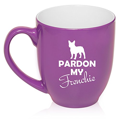 16 oz Large Bistro Mug Ceramic Coffee Tea Glass Cup Pardon My Frenchie French Bulldog (Purple)