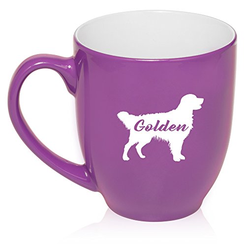16 oz Large Bistro Mug Ceramic Coffee Tea Glass Cup Golden Retriever 'Golden' (Purple)