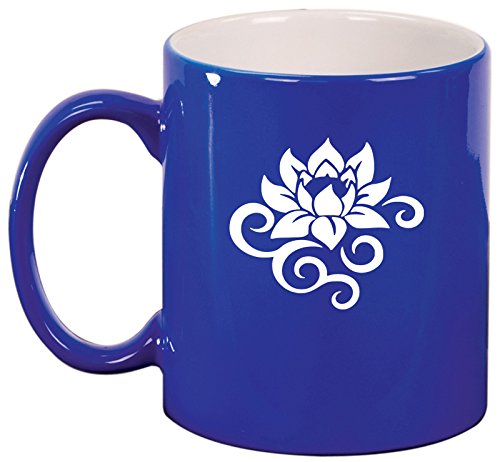 Ceramic Coffee Tea Mug Cup Lotus Flower Scroll (Blue)
