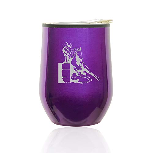 Stemless Wine Tumbler Coffee Travel Mug Glass With Lid Female Barrel Racing Cowgirl (Royal Purple)