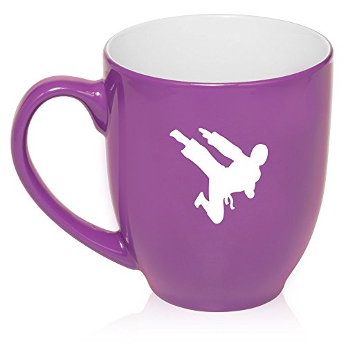 16 oz Large Bistro Mug Ceramic Coffee Tea Glass Cup Ninja Karate (Purple)