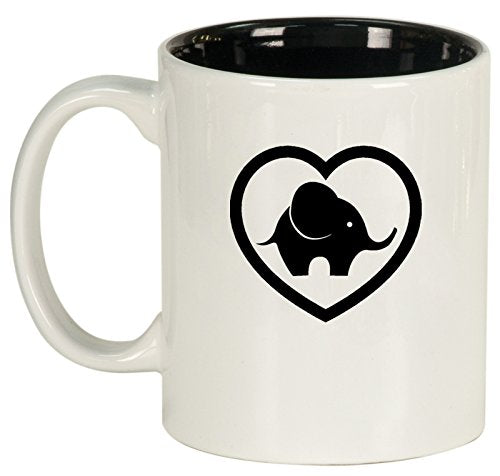 Ceramic Coffee Tea Mug Heart Elephant (White)