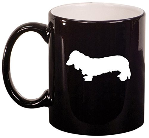 Ceramic Coffee Tea Mug Cup Long Haired Dachshund (Black)