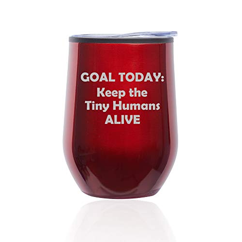 Stemless Wine Tumbler Coffee Travel Mug Glass With Lid Keep The Tiny Humans Alive Funny Teacher Nurse Pediatrics Gift (Red)