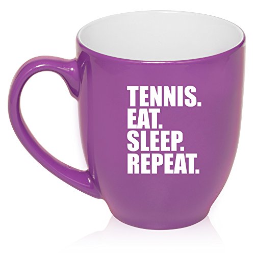 16 oz Large Bistro Mug Ceramic Coffee Tea Glass Cup Tennis Eat Sleep Repeat (Purple)