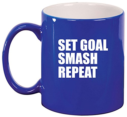 Ceramic Coffee Tea Mug Cup Set Goal Smash Repeat Motivational Graduation (Blue)