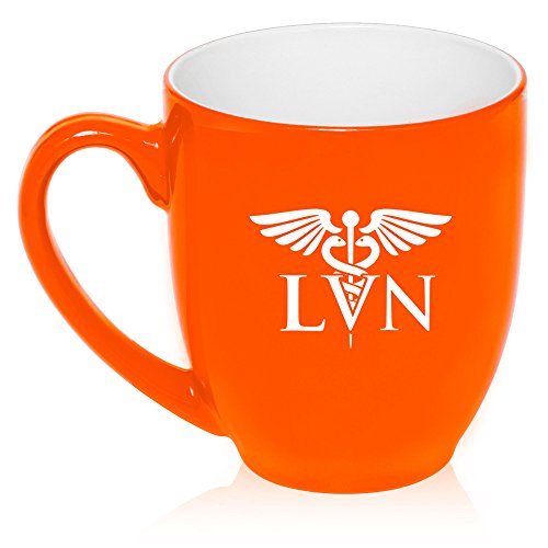 16 oz Large Bistro Mug Ceramic Coffee Tea Glass Cup LVN Licensed Vocational Nurse (Orange)