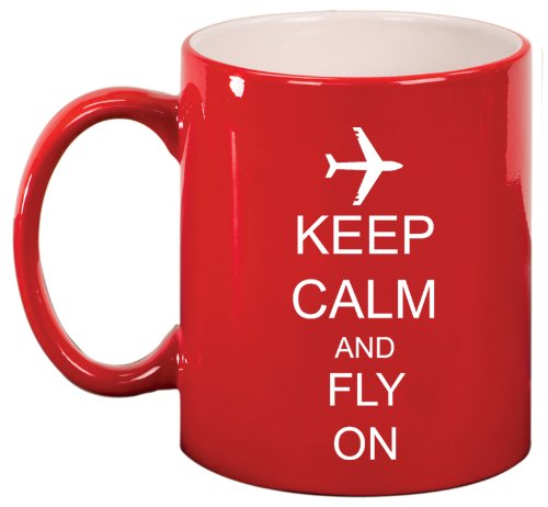 Keep Calm and Fly On Airplane Ceramic Coffee Tea Mug Cup Red
