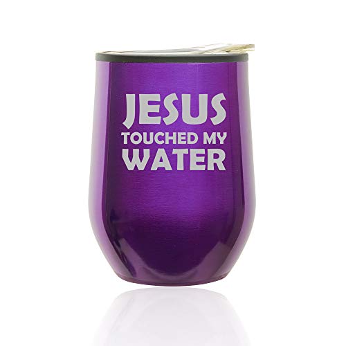 Stemless Wine Tumbler Coffee Travel Mug Glass With Lid Jesus Touched My Water Funny (Royal Purple)