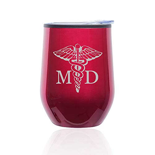 Stemless Wine Tumbler Coffee Travel Mug Glass With Lid Medical Symbol MD Medical Doctor (Fuchsia)