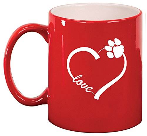 Ceramic Coffee Tea Mug Cup Love Heart Paw Animals (Red)