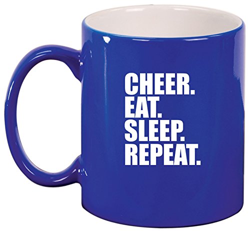 Ceramic Coffee Tea Mug Cup Cheer Eat Sleep Repeat Cheerleader (Blue)