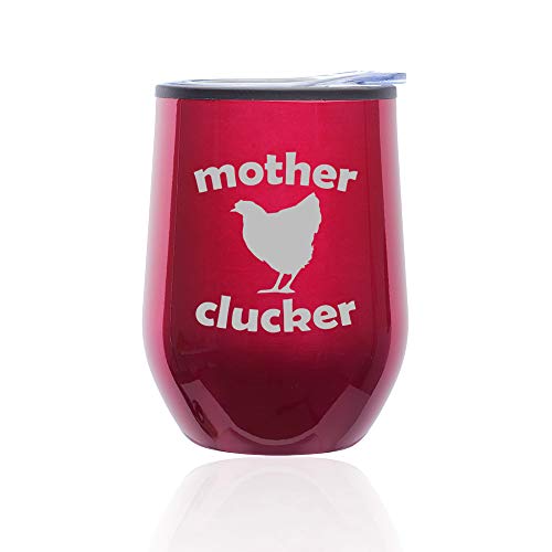 Stemless Wine Tumbler Coffee Travel Mug Glass With Lid Mother Clucker Hen Chicken Funny (Fuchsia)