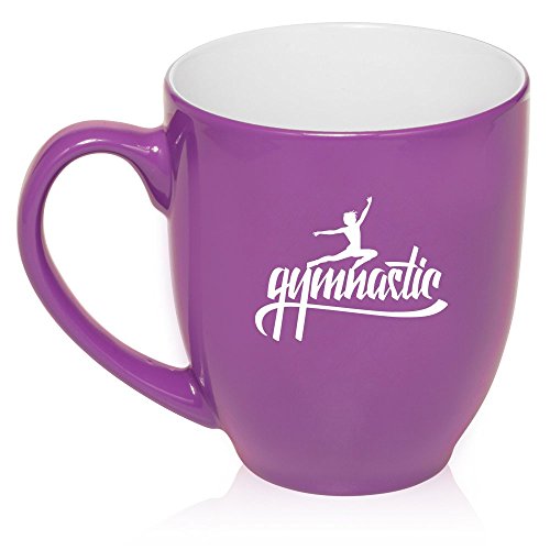 16 oz Large Bistro Mug Ceramic Coffee Tea Glass Cup Gymnastic Calligraphy (Purple)