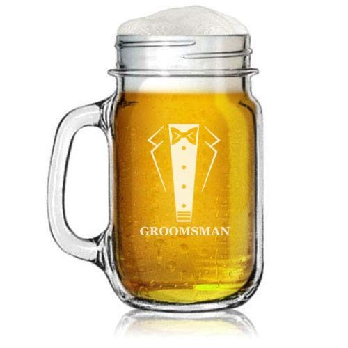 16oz Mason Jar Glass Mug w/Handle Tuxedo Groomsman