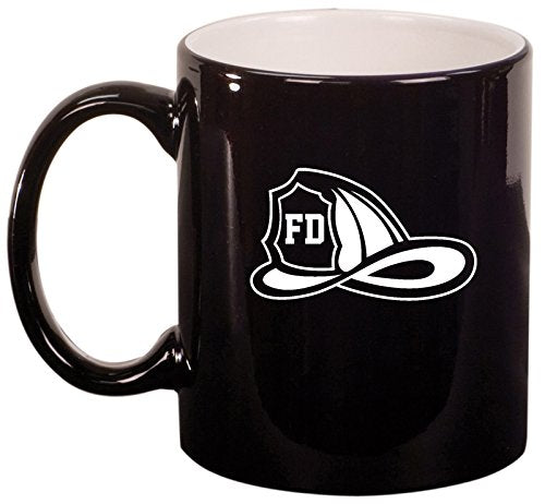 Ceramic Coffee Tea Mug Cup Firefighter Helmet (Black)