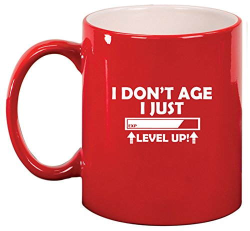 Ceramic Coffee Tea Mug I Don't Age I Just Level Up Funny Birthday (Red)