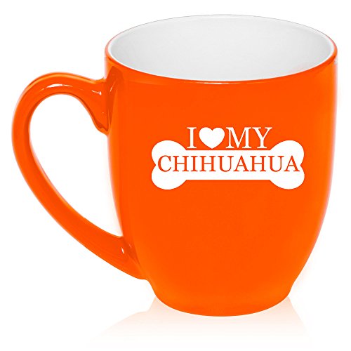 16 oz Large Bistro Mug Ceramic Coffee Tea Glass Cup I Love My Chihuahua (Orange)