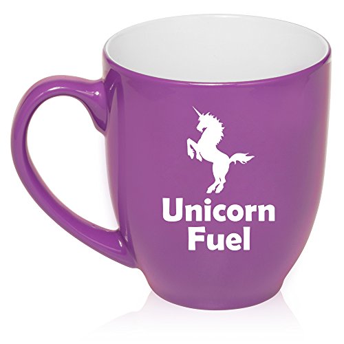 16 oz Large Bistro Mug Ceramic Coffee Tea Glass Cup Unicorn Fuel (Purple)