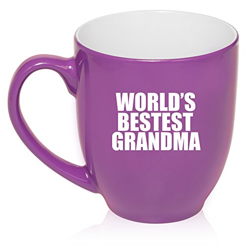 16 oz Large Bistro Mug Ceramic Coffee Tea Glass Cup World's Bestest Grandma (Purple)