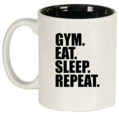 Ceramic Coffee Tea Mug Gym Eat Sleep Repeat (White)