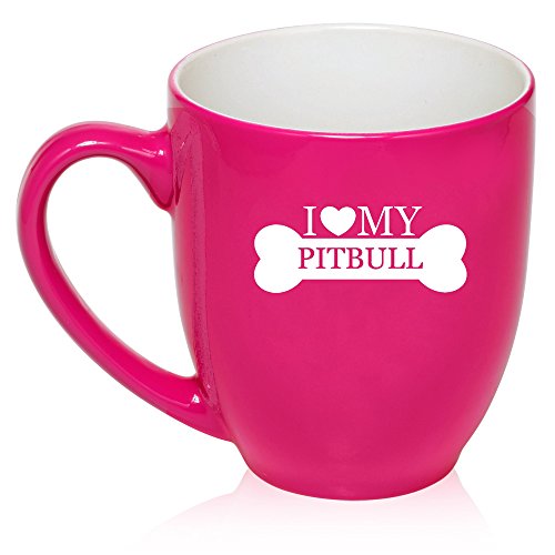 16 oz Large Bistro Mug Ceramic Coffee Tea Glass Cup I Love My Pitbull (Hot Pink)
