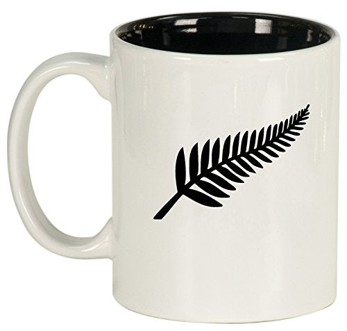 Ceramic Coffee Tea Mug Cup New Zealand Silver Fern (White)