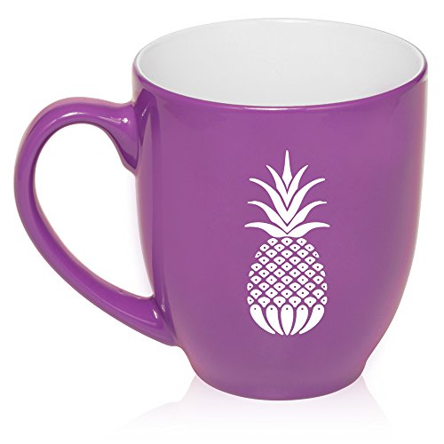 16 oz Large Bistro Mug Ceramic Coffee Tea Glass Cup Pineapple (Purple)