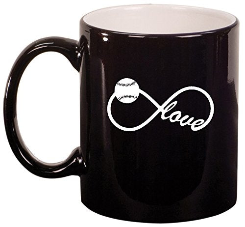 Ceramic Coffee Tea Mug Cup Infinity Infinite Love for Baseball Softball (Black)