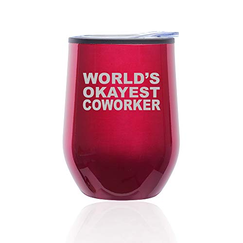 Stemless Wine Tumbler Coffee Travel Mug Glass With Lid World's Okayest Coworker (Fuchsia)