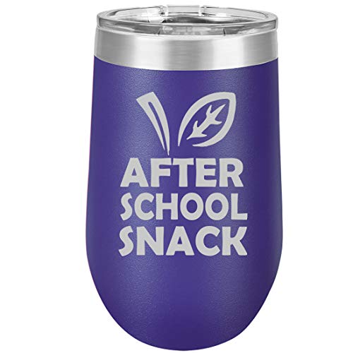 16 oz Double Wall Vacuum Insulated Stainless Steel Stemless Wine Tumbler Glass Coffee Travel Mug With Lid After School Snack Funny Teacher (Purple)