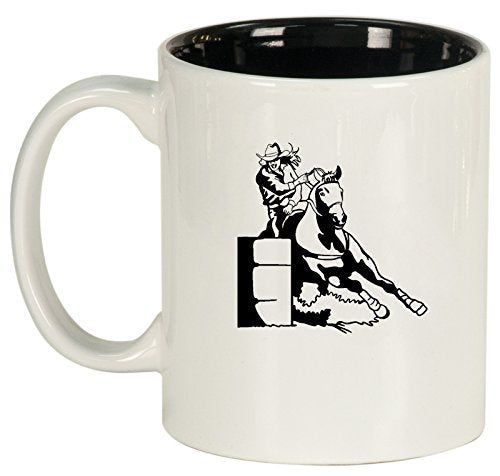 Ceramic Coffee Tea Mug Cup Female Barrel Racing Cowgirl (White)