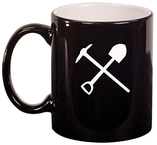 Ceramic Coffee Tea Mug Shovel Pick Miner Mining Tools (Black)
