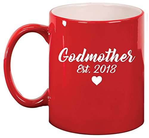 Ceramic Coffee Tea Mug Godmother Est 2018 Christening Baptism (Red)