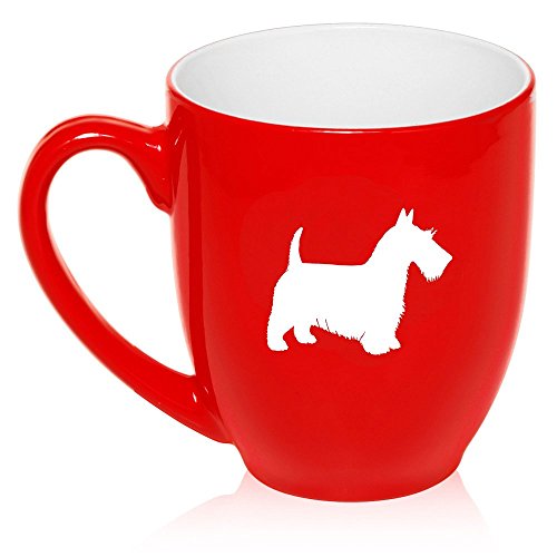 16 oz Large Bistro Mug Ceramic Coffee Tea Glass Cup Scottie Scottish Terrier (Red)