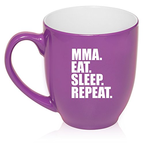 16 oz Large Bistro Mug Ceramic Coffee Tea Glass Cup MMA Eat Sleep Repeat (Purple)