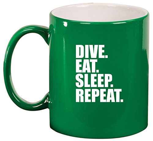 Ceramic Coffee Tea Mug Cup Dive Eat Sleep Repeat (Green)